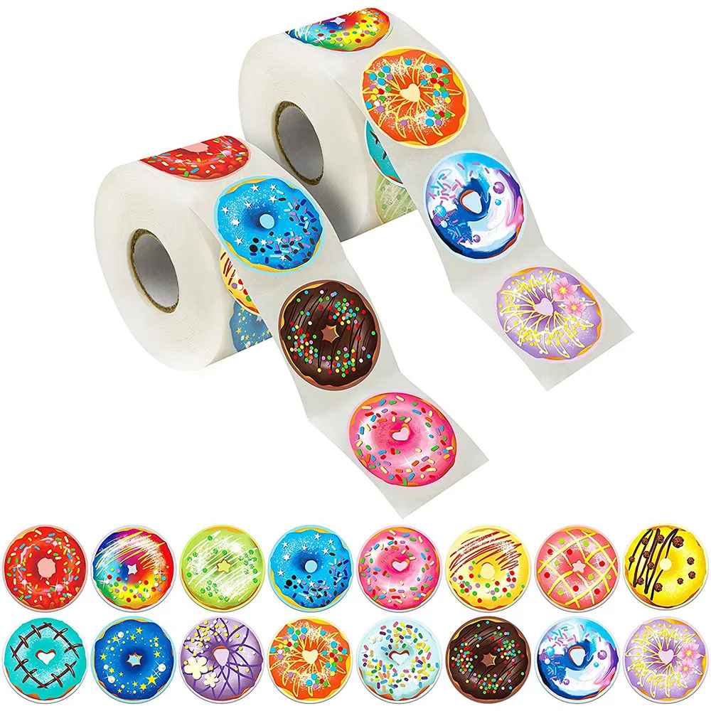 

UU Gift 50-500 Pieces Reward Stickers Donuts 8 Colorful Patterns Bonus Kids DIY Toys Cute Kawaii Food Stickers Label Scrapbook