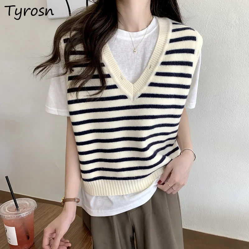 

Женский ажурный свитер, элегантный полосатый джемпер в французском стиле ретро с V-образным вырезом, универсальные модные свободные шикарн...