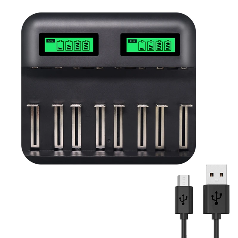 Зарядное устройство для аккумуляторов Aa Aaa Sc C D 8 слотов ЖК-дисплей Usb 1 2 В Ni-MH