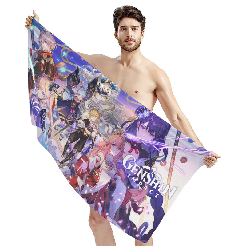 

Genshin Impact Printing Soft Plush Bath Towel for Teenager Summer Quick Dry Beach Towels 2021 Fashion New Anime Design toallas