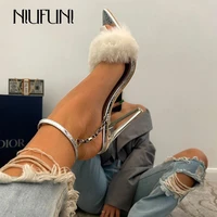 niufuni womens shoes new 2022 simple fashion crystal heel metal chain capillary high heel sandals size 35 42 party banquet