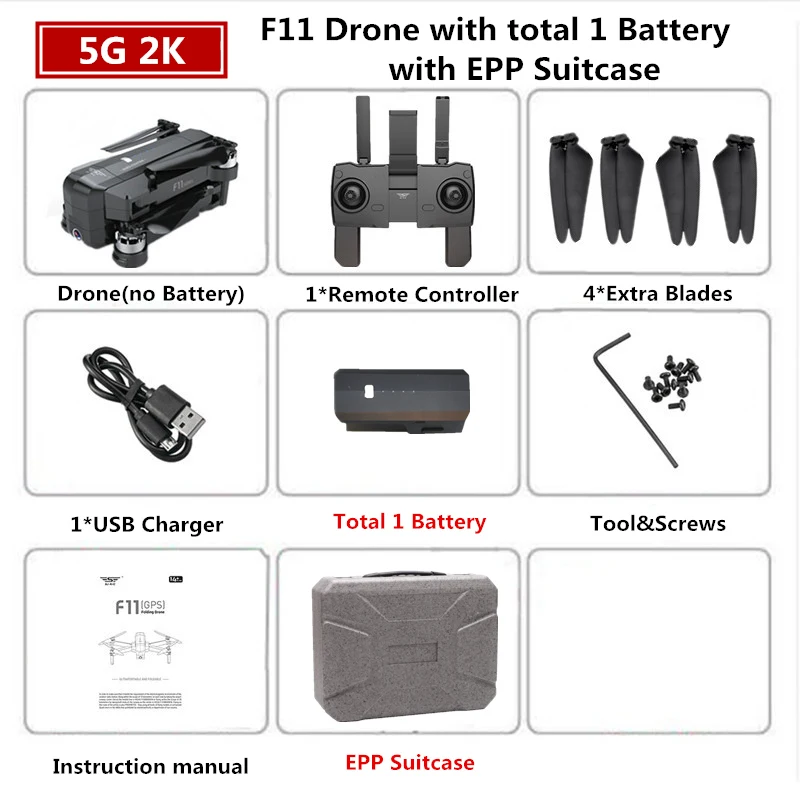 2K 1B EPP Box SJRC F11 Pro gps Дрон с Wifi FPV 2 K/1080 P камера бесщеточный Квадрокоптер 28 минут время полета Квадрокоптер Дрон VS X9 X6 B4W - Цвет: 2K 1B EPP Box