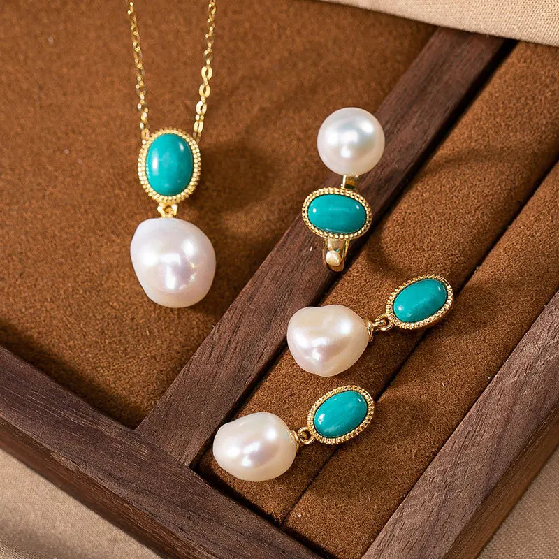 

JoyceJelly Trendy Women Jewelry Set 925 Sterling Silver Natural Pearl TLady Luxury Set Adjustable Ring Earring Neclace Wholesale