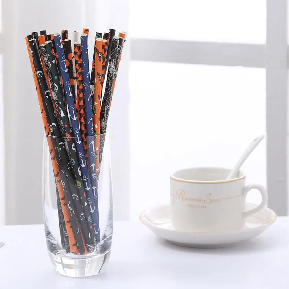 25 шт. на Хэллоуин с питьевые соломки тыквы летучей мыши изображением черепа