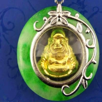 5pcs natural green jade golden buddha gemstone pendant gift chic beaded seven chakras chain bless glowing taseel blessing