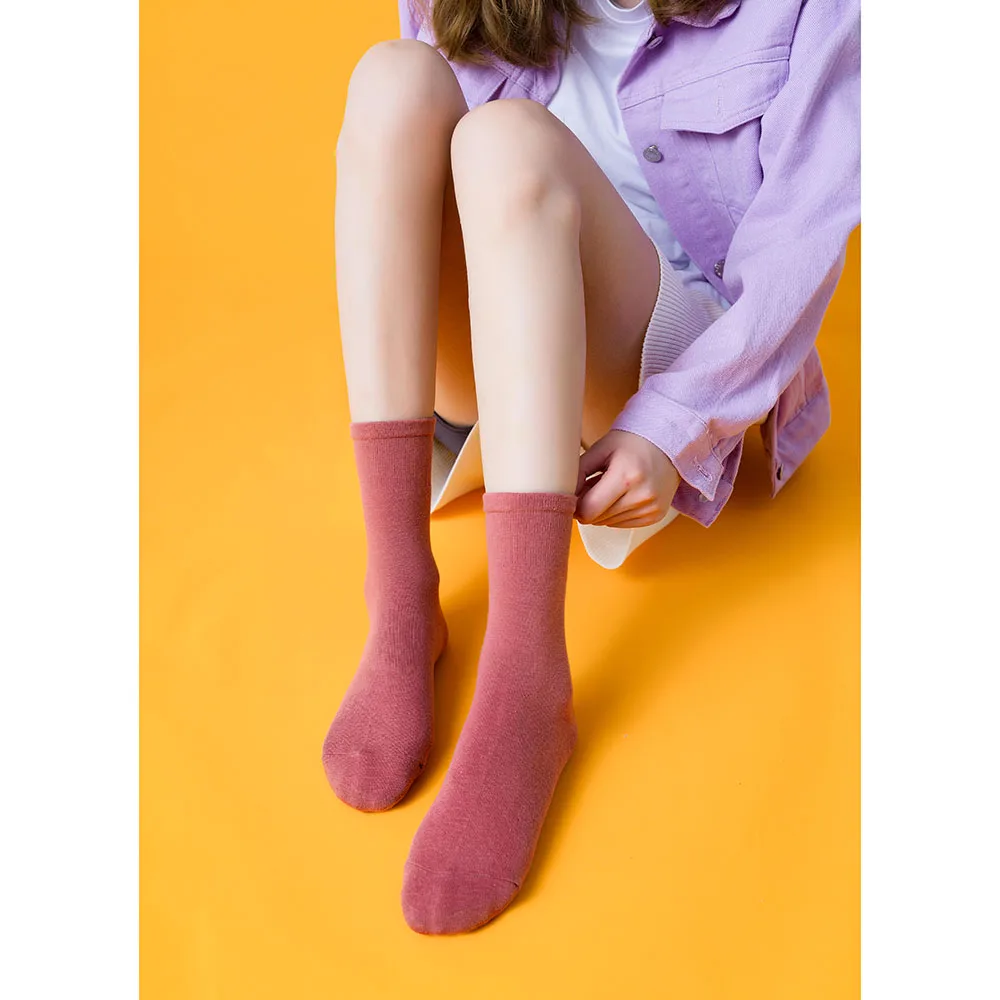 New Women's Cotton Colorful Fashion Casual High Quality Breathable Solid Color Socks Cheap Wholesale 5 Pair