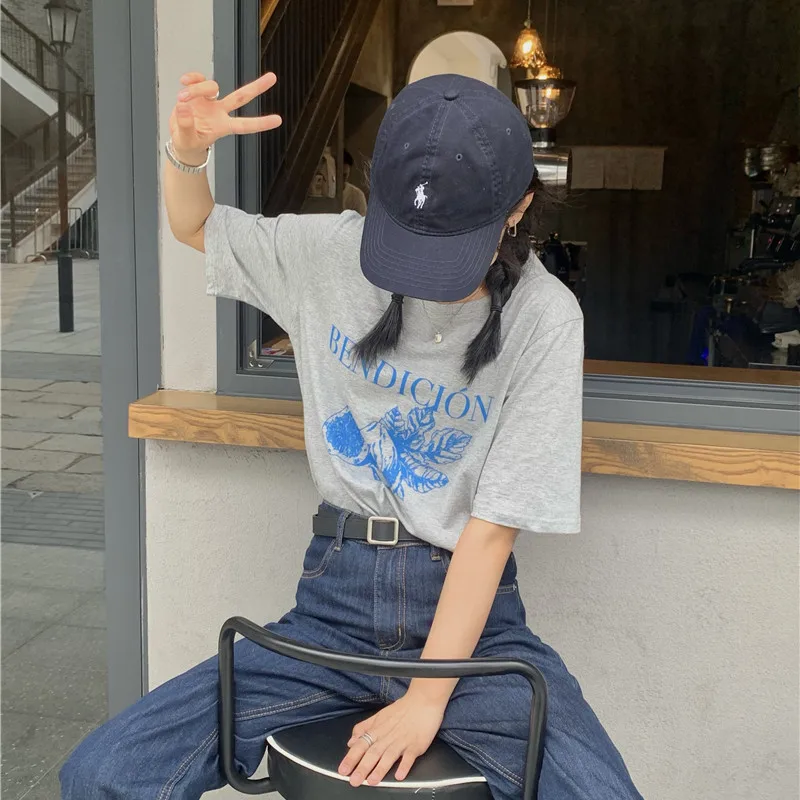 

HziriP Summer New Casual O Neck Thin Letter Printed T-Shirt Ladies Hot 2021 Chic Fashion All-Match Loose Short-Sleeved Shirt