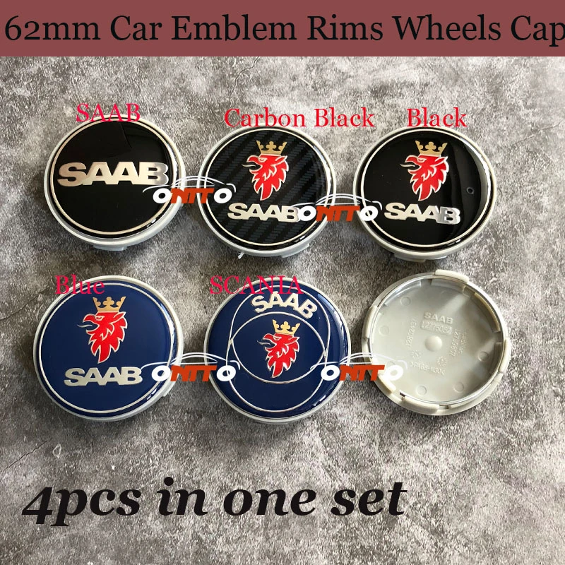 

Good Quality 4pcs/set 62mm Car emblem Logo Badge For SAAB 9-3 9-5 93 95 BJ SCS 63mm Car Rim wheel hub caps Car Wheel Covers
