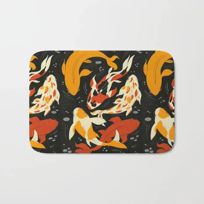 

Горячие коврики для ванной, кои, черный коврик для водяной бани, фланелевый впитывающий нескользящий коврик для входной двери, набор коврик...