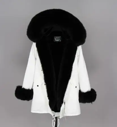 1 faux fur liner Натуральная меховая белая хлопковая куртка зимняя женская меховая куртка парка подкладка из натурального кроличьего меха с лисьим меховым воротником с планкой добавляют манжеты - Цвет: 1 faux fur liner