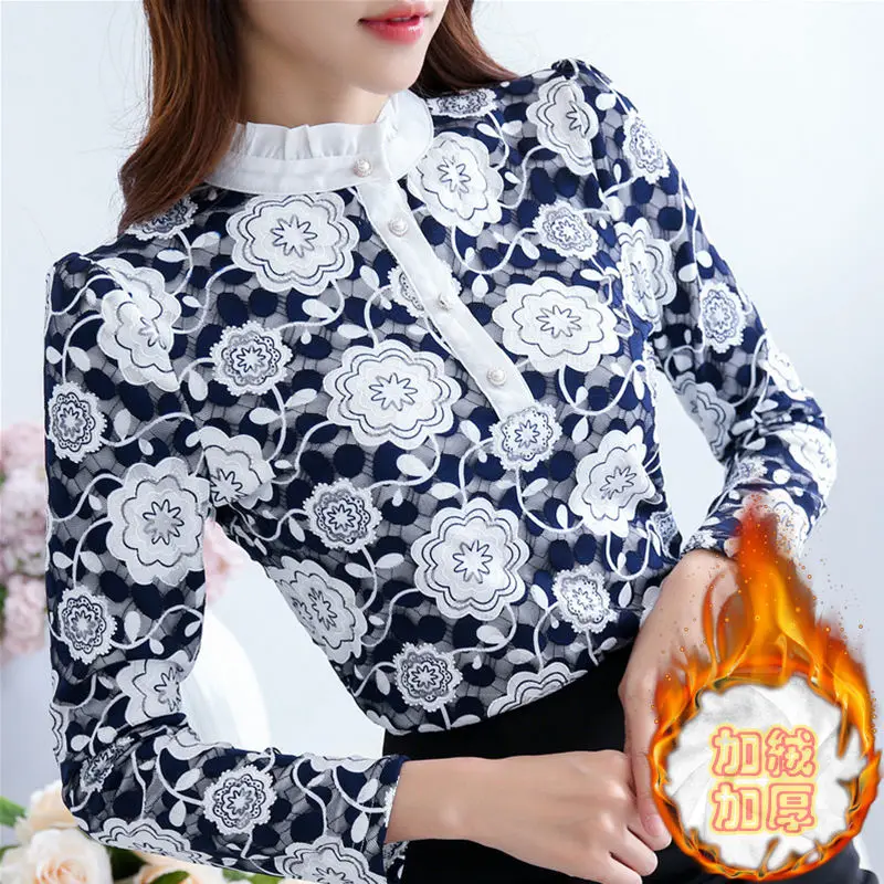 Women Blouse Plus Size Turtleneck Women's Lace Autumn Winter Long Sleeve Shirt Top Blusas Ropa De Mujer | Женская одежда