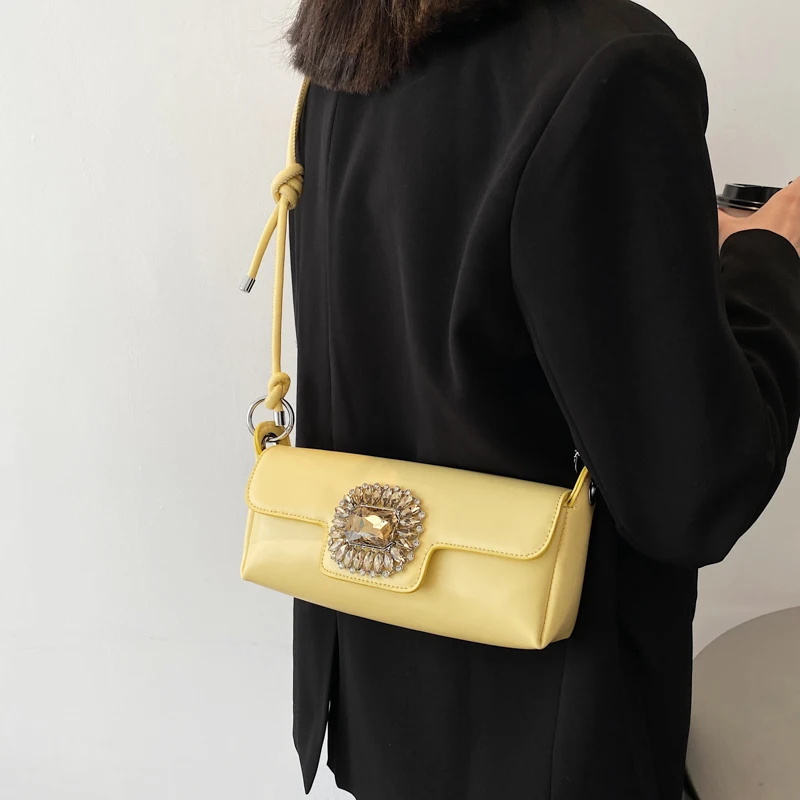 

Big Crystal Diamond Women Shoulder Bag 2021 Branded Designer Luxury Baguette Crossbody Bags PU Leather Vintage Handbags