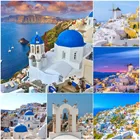5D Алмазная мозаика сделай сам, с мотивом Греции, остров Санторини, вышивка, декор для гостиной, домашняя алмазная живопись, настенное искусство