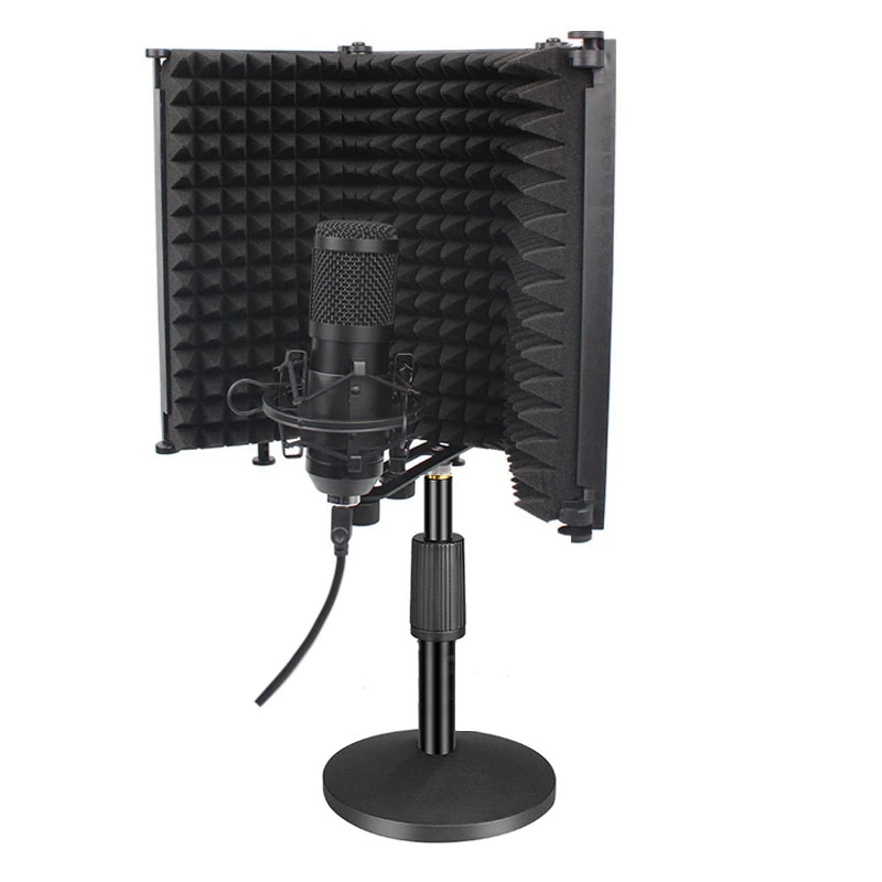 

Microphone Isolation Shield 3-Panel Wind Screen Filter Foldable with Metal Disc Holder for Recording Studio Singing