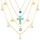 Женское ожерелье из серебра 925 пробы с бирюзовым крестом