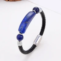 high quality natural stone bracelet for women stainless steel magnet men leather bracelets boho jewelry pulseras mujer gift