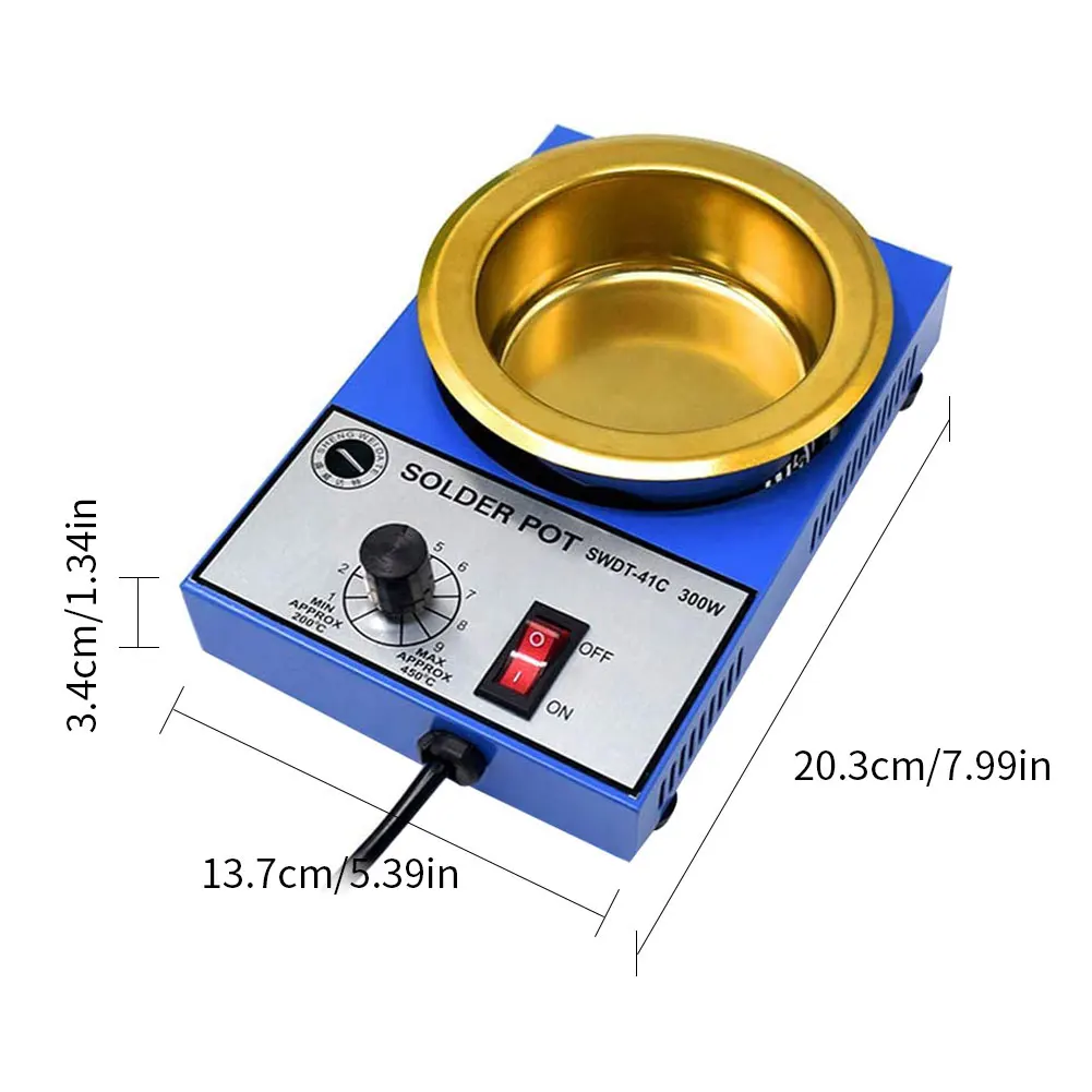 

220V 300W Solder Pot Tin Melting Furnace Adjustable Thermo Soldering Desoldering Bath 100/80/50/38mm 200~480 Centigrade US Plug