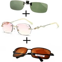 3pcs alloy luxury frameless rimless reading glasses women ladies polarized sunglasses ultralight sports sunglasses clip