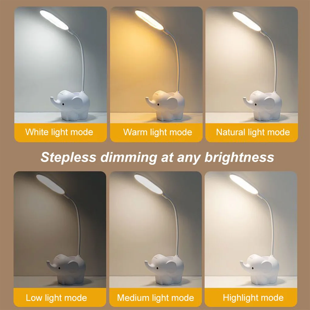 

Creative Elephant Animal Led Table Lamp Charging Plug-in Dual-Use Three-Color Temperature Adjustable Learning Table Lamp