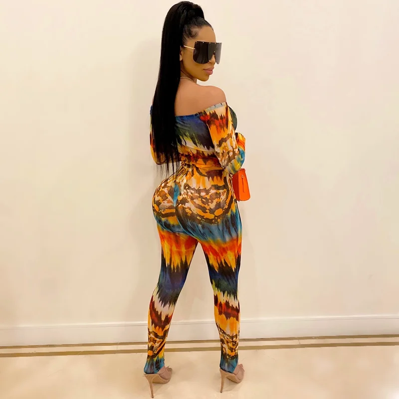 Женский Облегающий комбинезон GL осенне-зимний с принтом расклешенными рукавами