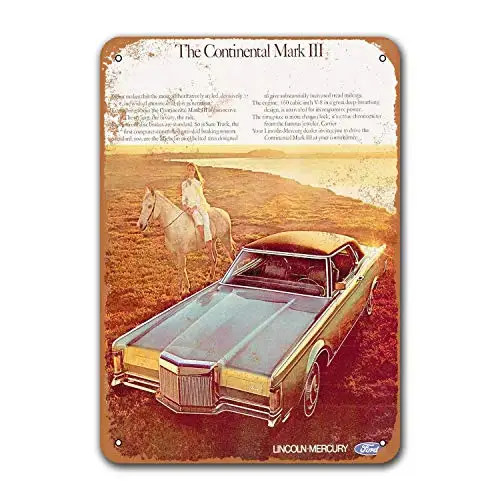 

1970 Lincoln Continental Mark III Old Car Tin Sign, Vintage Metal Plaques Poster Pub Man Cave Retro Wall Decor 8x12 inch