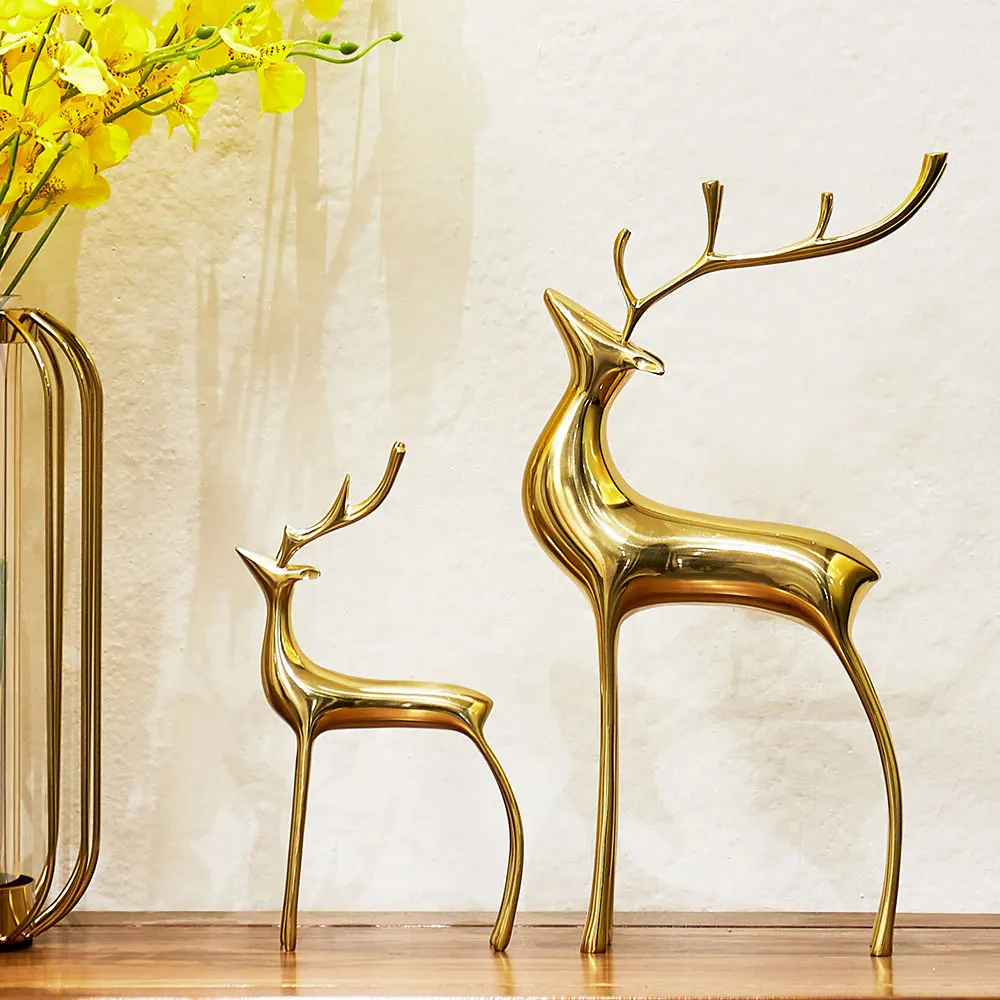 

Golden Metal Couple Deer Figurines Nordic Animal Statues Gifts for The New Year Sculpture Office Home Decoration Accessories