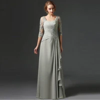 2021 hot sale charming gray lace mother of the bride dresse three quarter sleeves applique square neckline wedding guest gowns