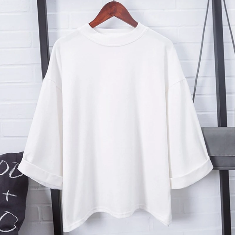 Корейский стиль женская летняя футболка с рукавом три четверти модная винтажная