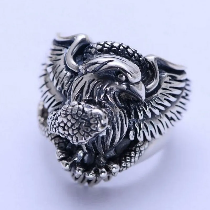 Мужское Винтажное кольцо из тайского серебра 100% пробы с орлом и змеей|Кольца| |
