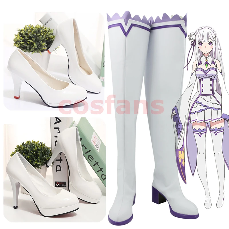 Аниме Re Zero Kara Hajimeru Isekai Seikatsu Эмилия Обувь для костюмированной вечеринки Сапожки
