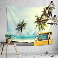 boho beach wall tapestry palm tree sea ocean landscape bus hippie tapestry room decor travel wall carpet blanket home decoration