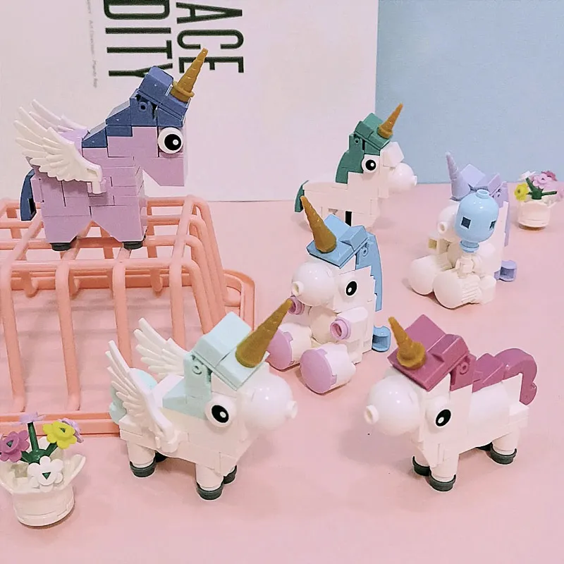 Конструктор MOC мультяшный пони милая единороженная мини-фигурка аниме сборные