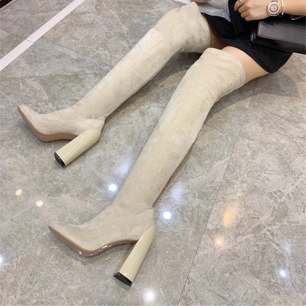 Новая обувь женские сапоги из натуральной кожи Черные Сапоги выше колена