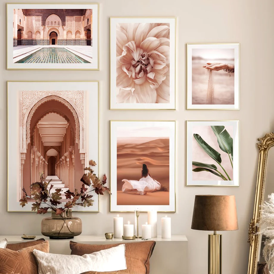 

Morocco Marrakech Archway Sand Flower Leaf Plants Nordic Poster Wall Art Canvas Painting Wall Pictures For Living Room Unframed