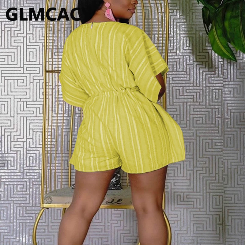

Short Sleeve V Neck Striped Playsuit Rompers