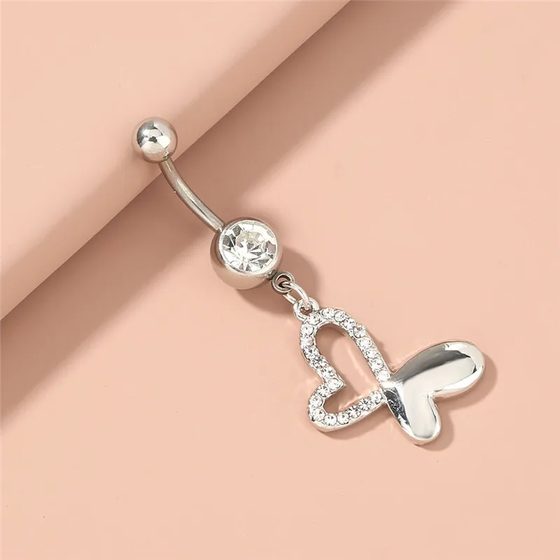 

Fashion Butterfly Pendant Stainless Steel Natural Color Navel Nail Inlaid With Zircon Woman Personality All-Match Jewelry Gift