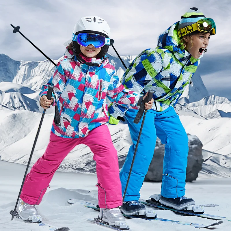 

Детский лыжный костюм для мальчиков и девочек, куртки и штаны для катания на лыжах и сноуборде, детские зимние ветрозащитные водонепроницае...