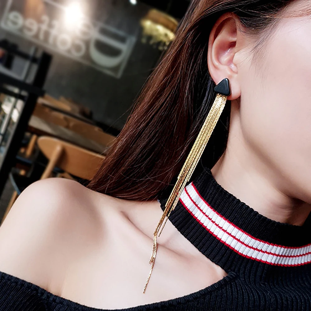 

2020 New Retro Long Tassel Gold Silver Color Dangle Earrings for Women Wedding Drop Earring Hip Hop Street Jewelry Accessories