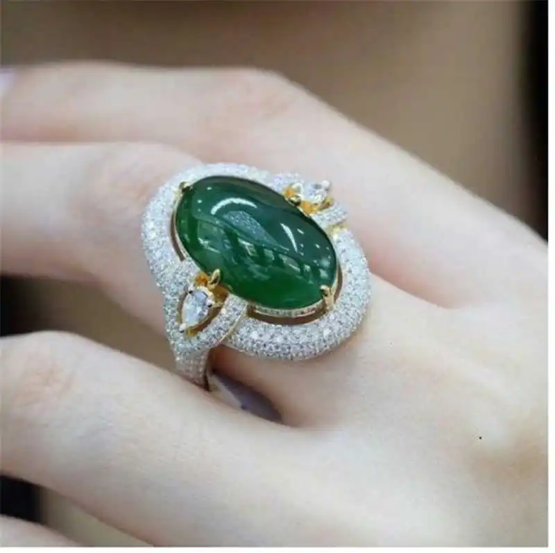 

Trendy Green Oval Ring Jewelry Sz6-10 Band For Women Wedding Promise Engagement Rings Jewelry Gifts