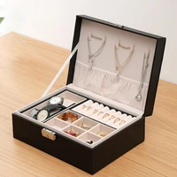 70 dropshippingdouble layer jewelry box safety lock micro fiber leather adjustable compartments jewelry case for rings