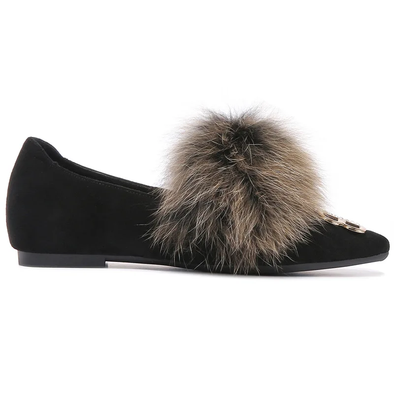 Женские туфли MOOLECOLE новинка модная женская обувь из лисьего меха с острым носком