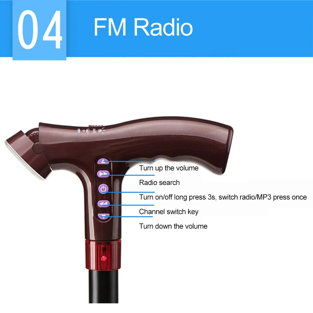 Трость для пожилых регулируемые трости трость FM радио MP3 умная безопасная