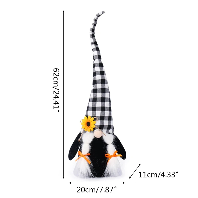 

Harvest Thanksgiving Faceless Gnome Plush Doll Ornament Plaid Long Hat Sunflower Tomte Swedish Elf Toys Festival Desktop Party