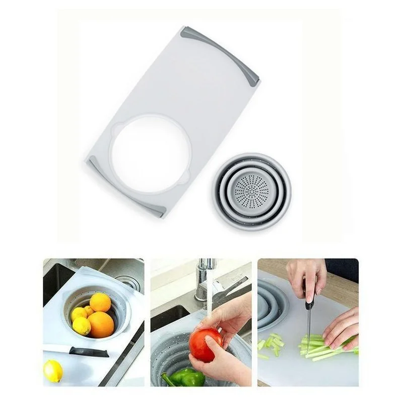 3 в 1 телескопическая Разделочная Доска Съемный складной дренажная корзина