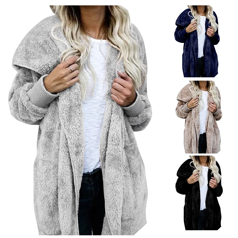 Женский кардиган из искусственного меха пальто оверсайз с капюшоном овечьего
