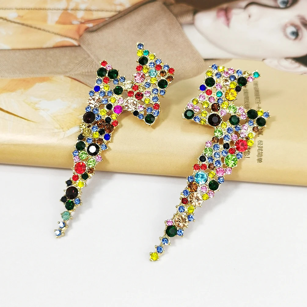 Multicolor Rhinestones Crystal Lightning Dangle Earrings For Women Statement Alloy Boho Fashion Jewelry | Украшения и аксессуары