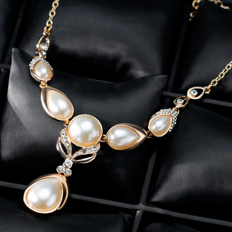 Дубай ювелирные наборы роскошное ожерелье набор серьги жемчуг Кристалл