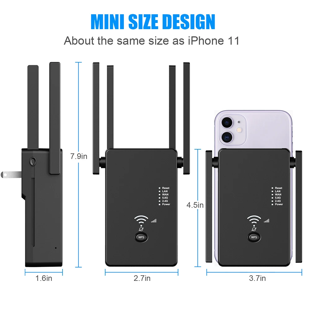 

WiFi Extender Signal Booster Dual-Band AC1200 WiFi Range Extender with 4 External Antennas