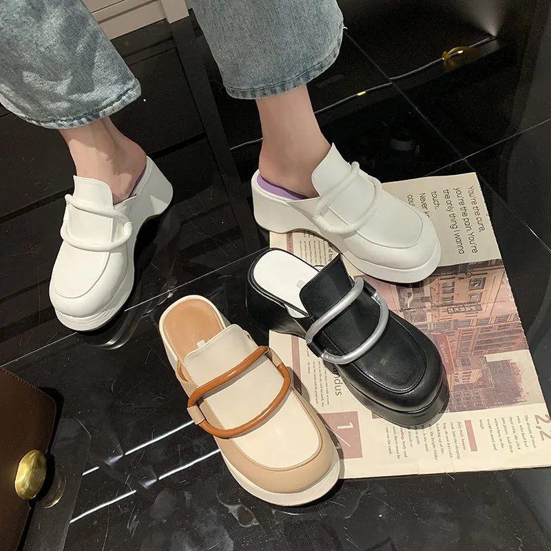 

Shoes Woman 2021 Female Mule Pantofle Med Slippers Casual On A Wedge Shallow Platform Cover Toe Mules New Luxury Summer Slides R