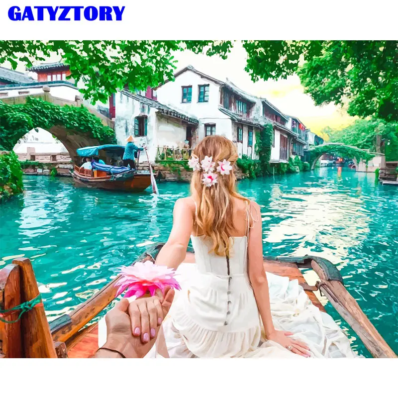 GATYZTORY фоторамка DIY картина по номерам Романтический Комплект Холст Картина Настенная картина Картина Раскраска по номерам для домашнего декора